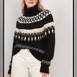 Old Navy cozy fair isle sweater turtleneck black and cream